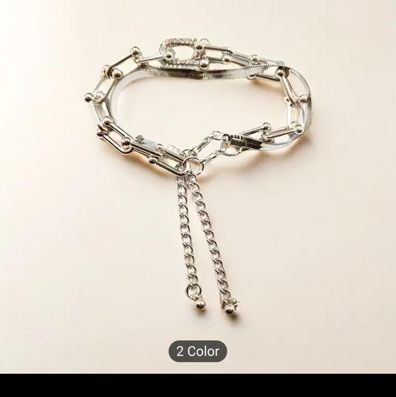🩶🩶NEW🩶🩶 GORGEOUS!! 2PC Chain Link and Herringbone CZ Bracelet Set in SILVER - Picture 2 of 14